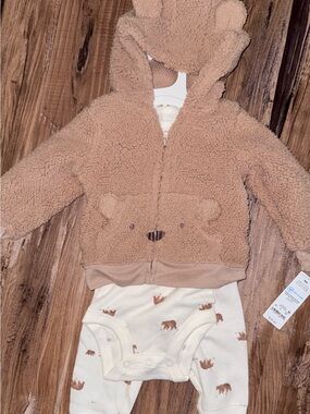 3-piece Carter's Tan Sherpa Jacket with Cream Onesie and Pants